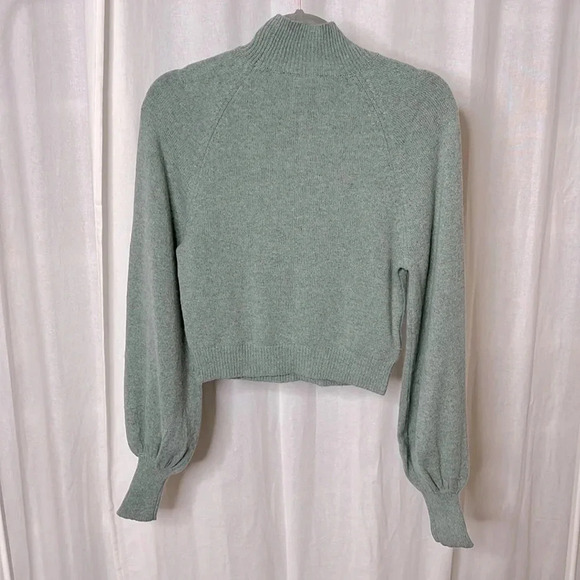 BCBGMAXAZRIA Merino Wool Mock Neck Balloon  Sleeve Crop Sweater, Size S - Picture 5 of 8